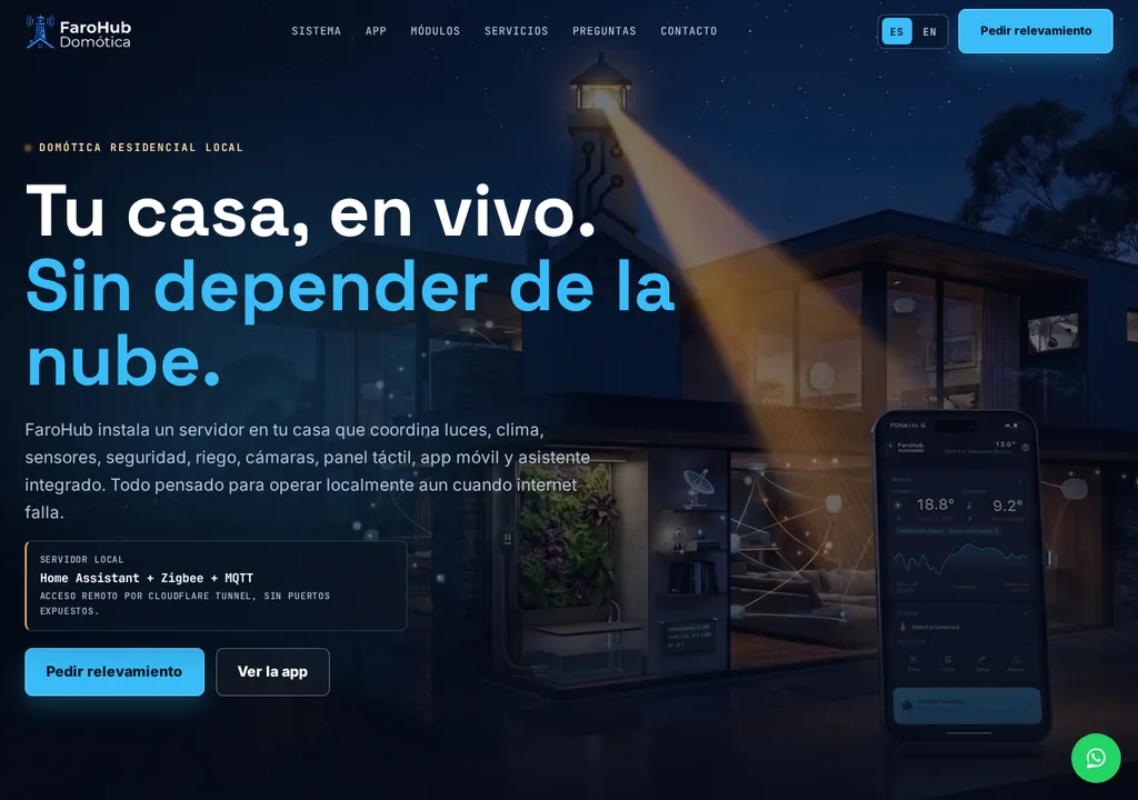 Navegación del sitio web de FaroHub