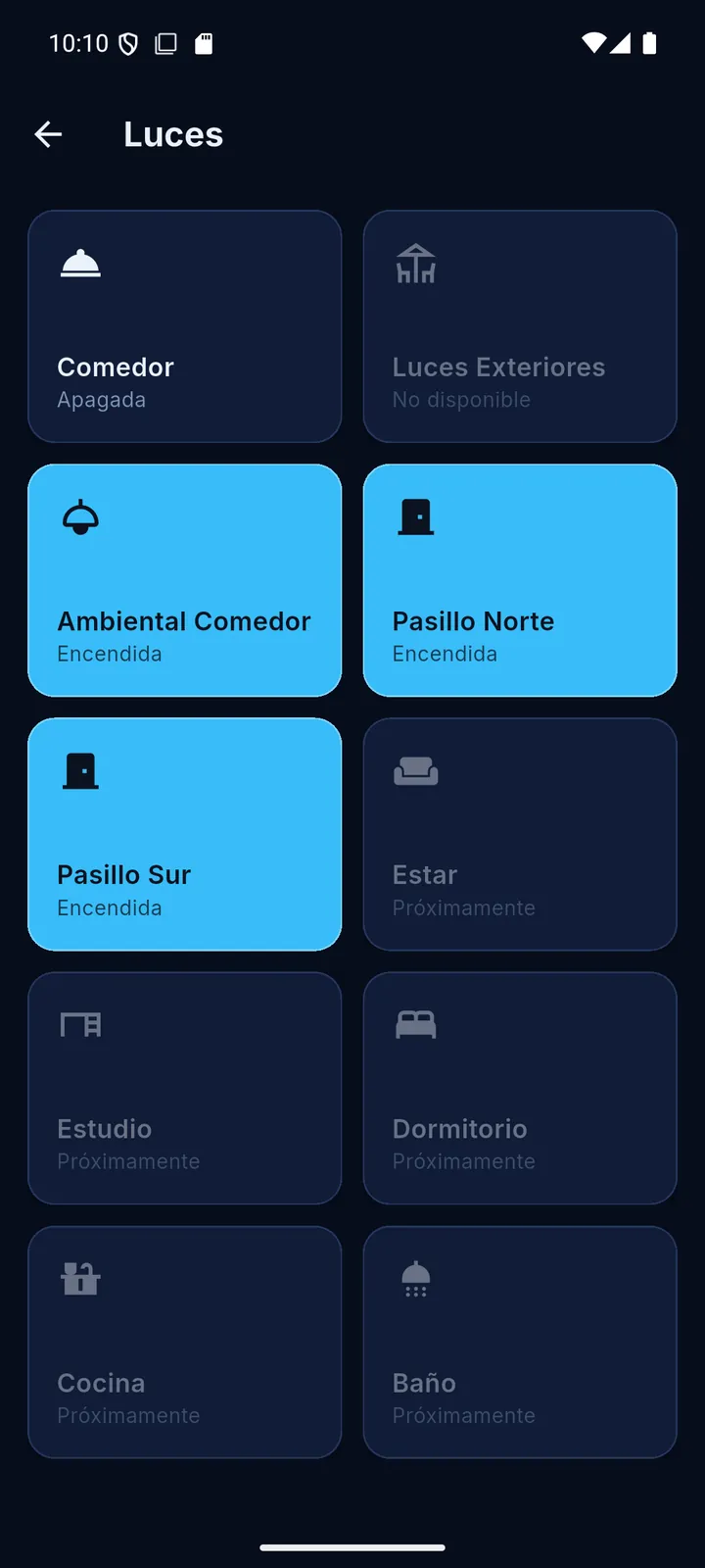 Pantalla de luces de FaroHub Mobile